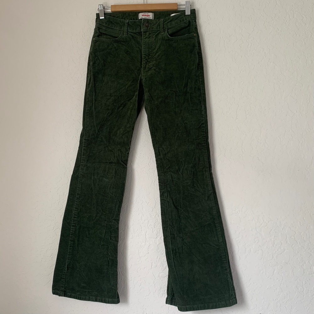 Wrangler Corduroy Fierce Flare Pants Women 28x30 Green High Rise Boho Academia